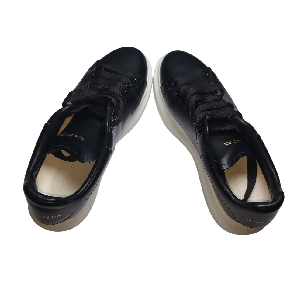 Alexander McQuee Oversized Sneakers Black Leather White Sole Womens Luxury Shoes